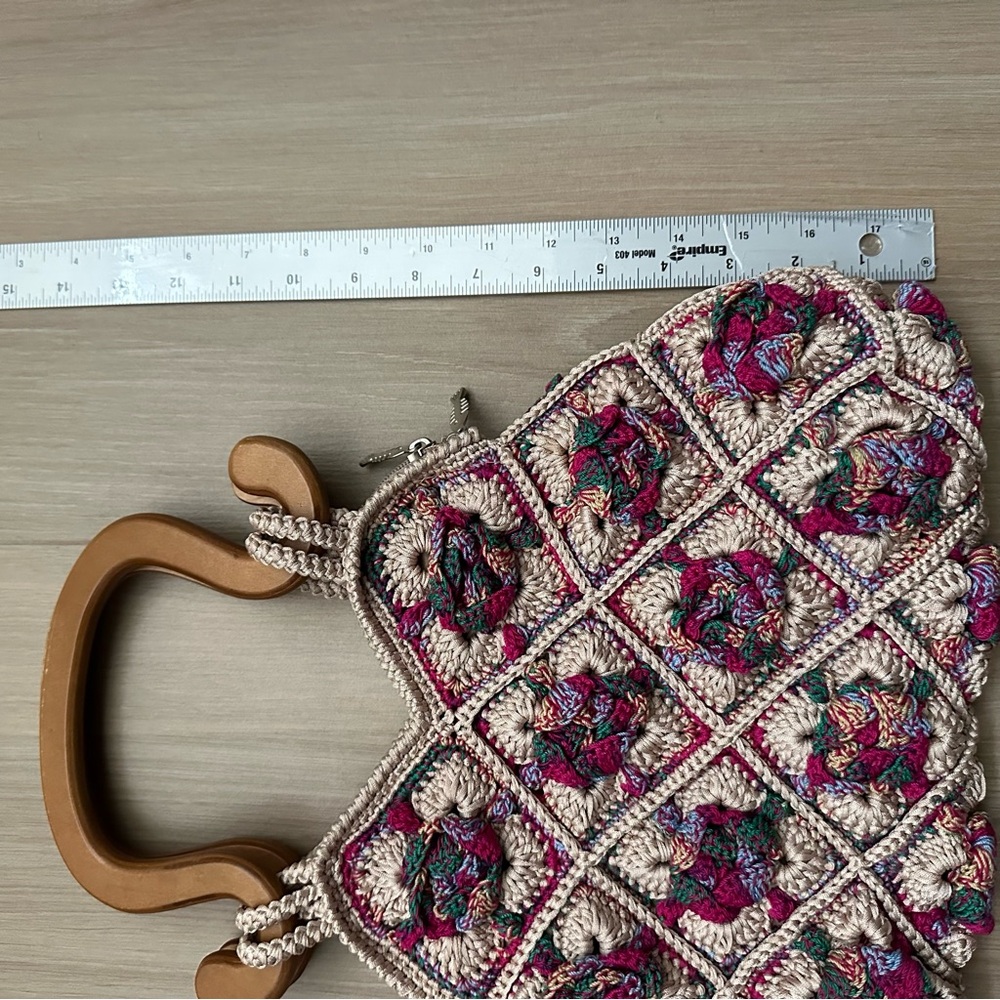 Ricardo Beverly Hills Handbag Woven W/ Wood Handles Lined Zip Floral Purse RARE - Picture 12 of 16